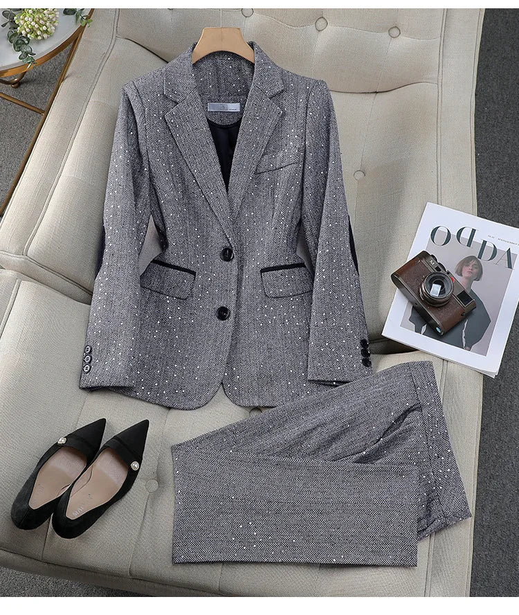 High Quality Fabric Women Business Suits With Pants and Blazer Coat Professional Autumn Winter Office Ladies Pantsuits Blazers
