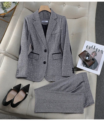 High Quality Fabric Women Business Suits With Pants and Blazer Coat Professional Autumn Winter Office Ladies Pantsuits Blazers