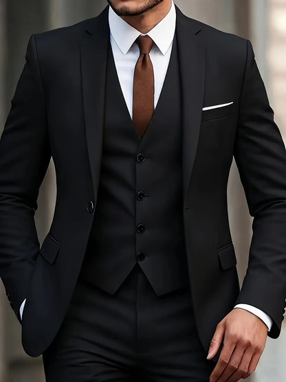 Men's 3-Piece Suit Set, Fashion Japanese & Korean Style Slim Fit Blazer with Vest & Pants, Casual Business Banquet Formal Wear
