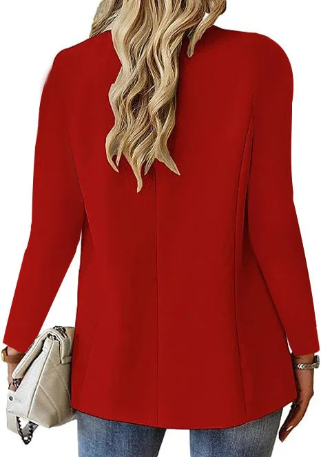 Women's Solid Color Single Button Blazer Autumn Long Sleeve Lapel Office Jacket Slim Fit Casual Workwear with Front Pockets