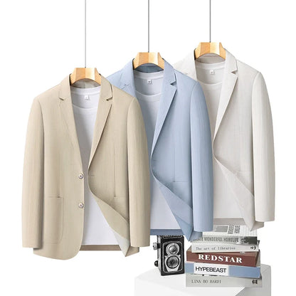 Spring and Autumn Slim-Fit Men's Stylish and Handsome Business Suits with Mid-Calf Length Jackets and Young Men's Linen Shirts