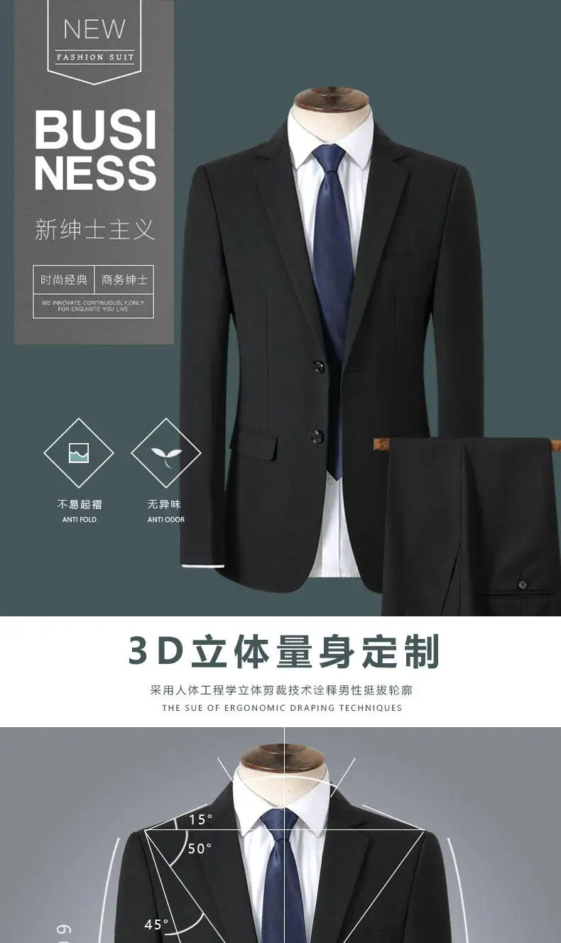 Men's Smart Casual 2-Piece Suit Set – Single Breasted Blazer and Trouser for Travel and Business