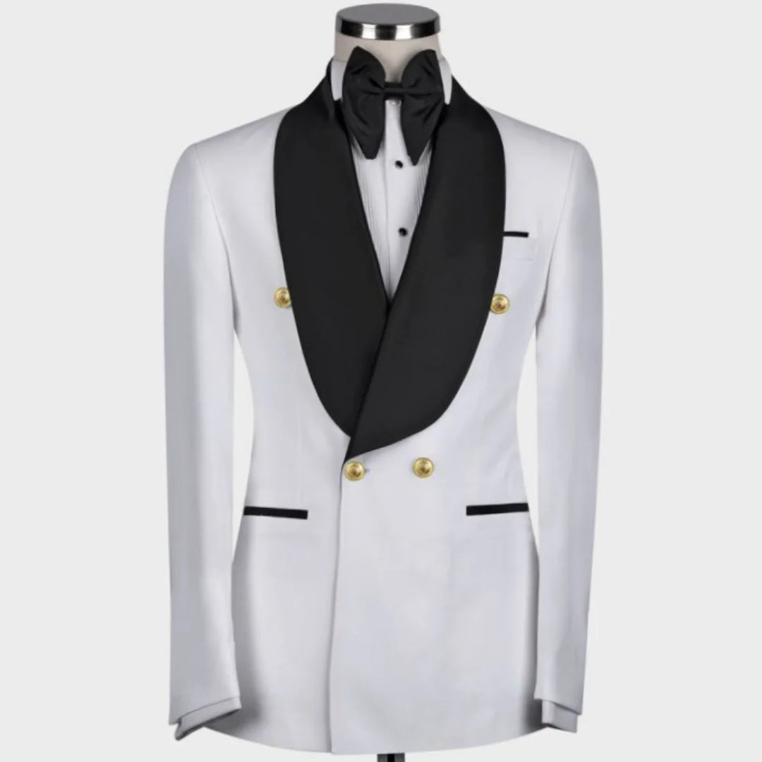 Men Suit 2 Pieces Black Double Button With Lapel Gold Button For Wedding Banquet Party Work Office Business Jacket With Pants