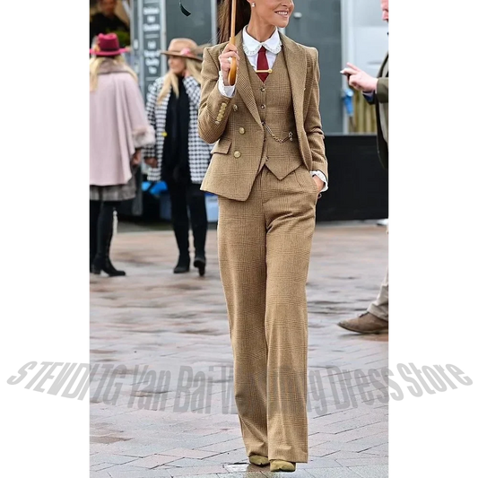 Customized Women Suits Slim Fit High Quality Peak Lapel Formal Work Business Casual Outfit Luxury 3 Pieces(Jacket+Vest+Pants)