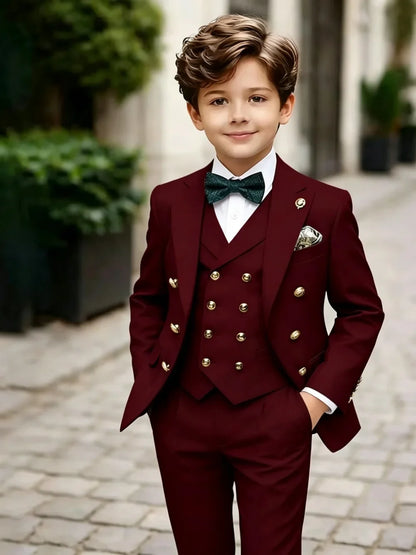 3 Pieces Boys Homecoming Suit Set 3 Pieces Banquet Party Wear Classic Peak Lapel Kids Slim Fit Tuxedo Wedding Ring Bearer Outfit