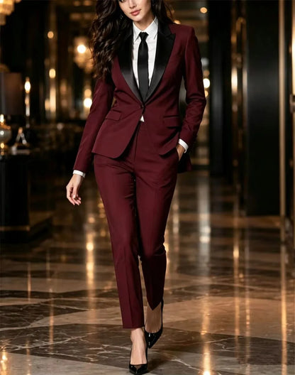 Women's Slim Fit 2pcs Suit Fashion Style Blazer Pants Set Female Outfit for Party Wedding Prom Evening Dress Lady Clothes