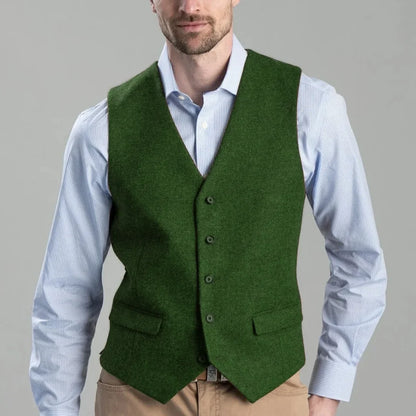 Men's Herringbone Vest Single Breasted Waistcoat for Weddings and Formal Occasions