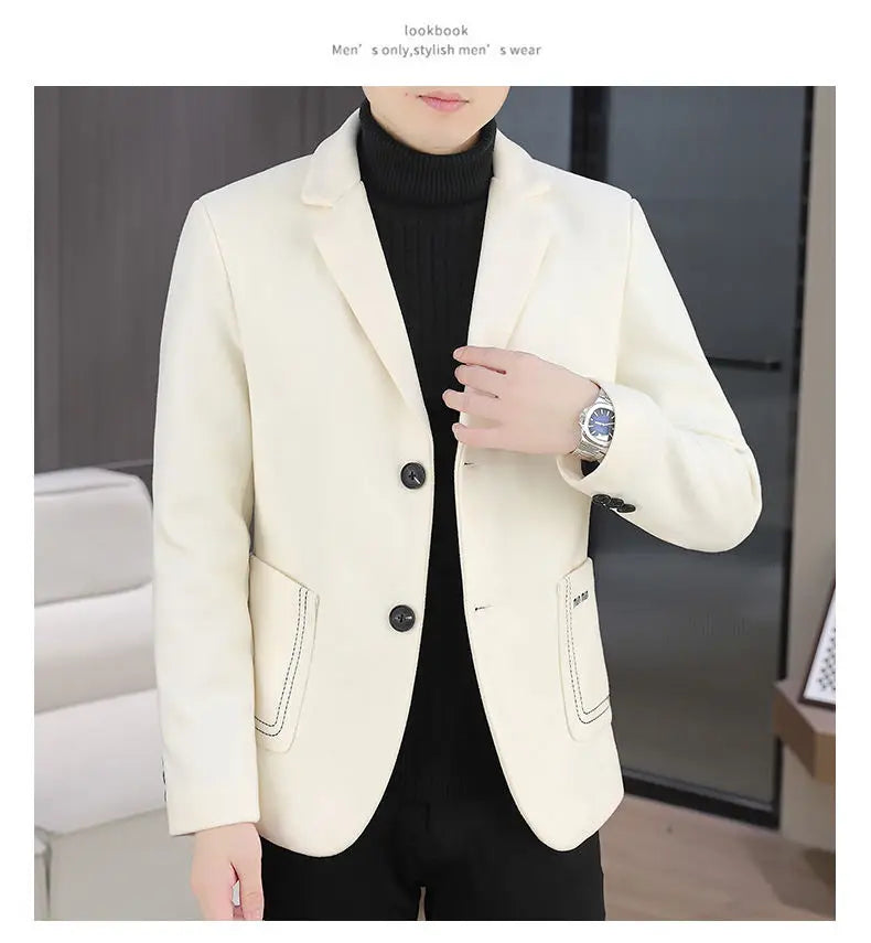Blazer Men Fashion, Business Gentleman, Groom, Professional Gentleman, Fitted, Casual, Woolen and Cotton Dress, High-end Blazer