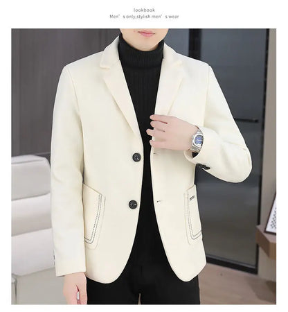 Blazer Men Fashion, Business Gentleman, Groom, Professional Gentleman, Fitted, Casual, Woolen and Cotton Dress, High-end Blazer