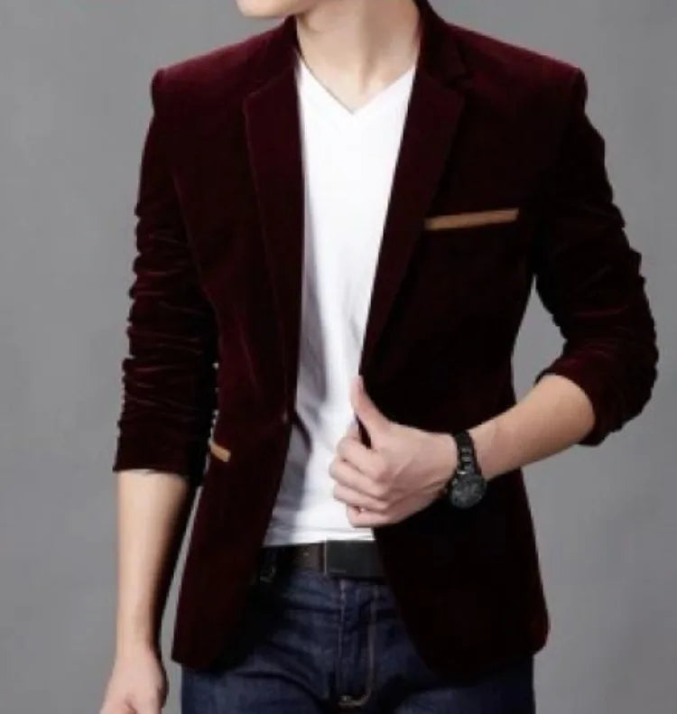Men's Slim Fit Korean Style Blazer Autumn Winter Formal Suit Jacket Trendy Youth Business Casual Top
