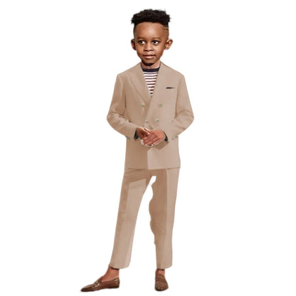 Double Breasted Kids Formal Suit Set 2 Pieces Jacket Pants Handsome Boys Solid Suits Wedding Guest Outfit Performance Tuxedo