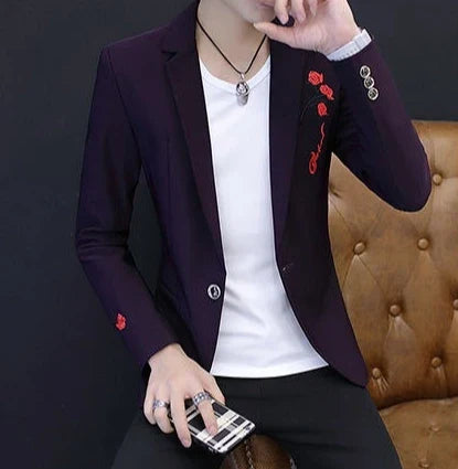 Men's Blazer Single Breasted Slim Fit Suit Jacket Korean Style Casual