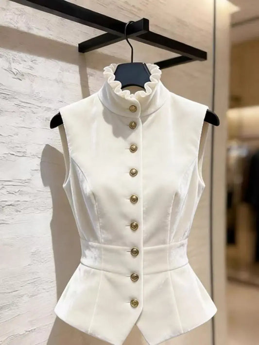 New French Style Slimming Velvet Vest Women Light Luxury Fashionable Sleeveless Stand Up Collar Vests Female Elegant Waistcoats