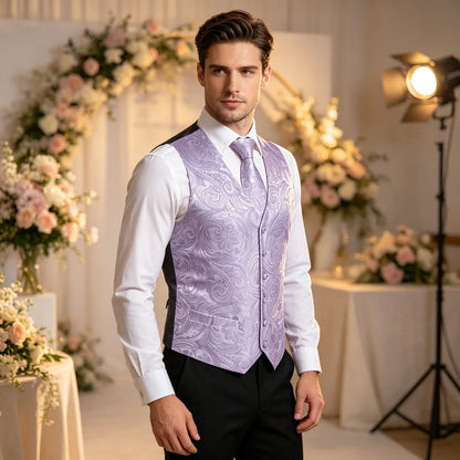 Men's Jacquard Waistcoat 4-Piece Set with Necktie Pocket Square and Cufflinks for Wedding and Formal Occasions