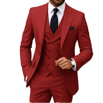 Nouveaux costumes solides pour hommes Coupe ajustée Mariage Garçon d'honneur Tuxedo Gilet Blazer Pantalon 3 pièces Tenue de mariage tendance