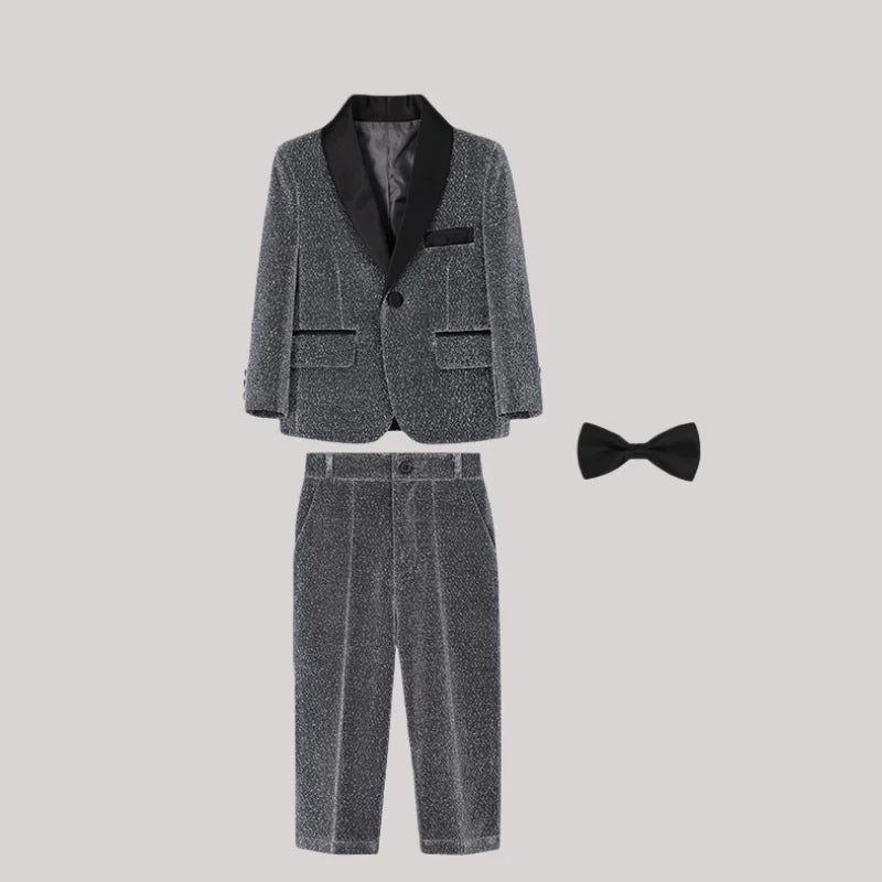 Kids Red Shining Jacket Pants Bowtie 3Pieces Suit Set 1-11Years Boys Formal Wedding Birthday Party Piano Performance Costume