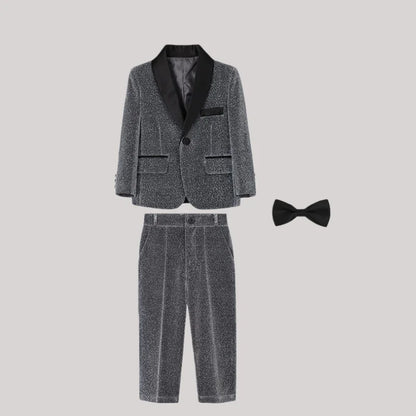 Kids Red Shining Jacket Pants Bowtie 3Pieces Suit Set 1-11Years Boys Formal Wedding Birthday Party Piano Performance Costume