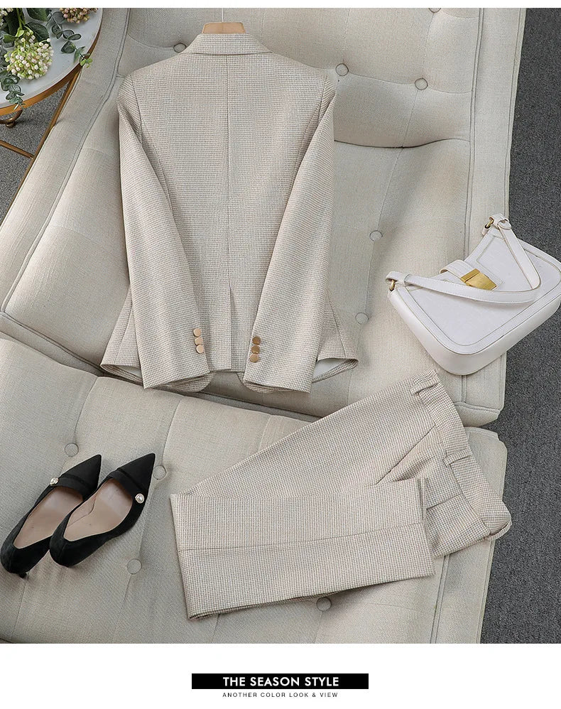 Luxury Small Women Pink Blazer Ladies Professional Suit Women Temperament Suit Fashion Interview Formal Pant Suits