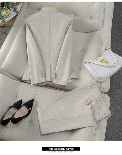 Luxury Small Women Pink Blazer Ladies Professional Suit Women Temperament Suit Fashion Interview Formal Pant Suits