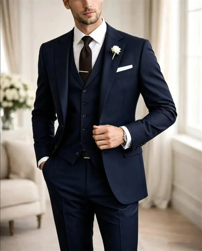 Tailor Made White  Men’s Suits 3 Pieces Elegant Business Outfit Prom Formal Wear Jacket+Vest+Pant