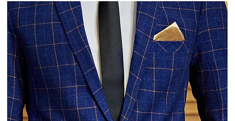 Men's Plaid Smart Casual Blazer Slim Fit Single Button Suit Jacket for Wedding & Business