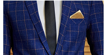 Men's Plaid Smart Casual Blazer Slim Fit Single Button Suit Jacket for Wedding & Business