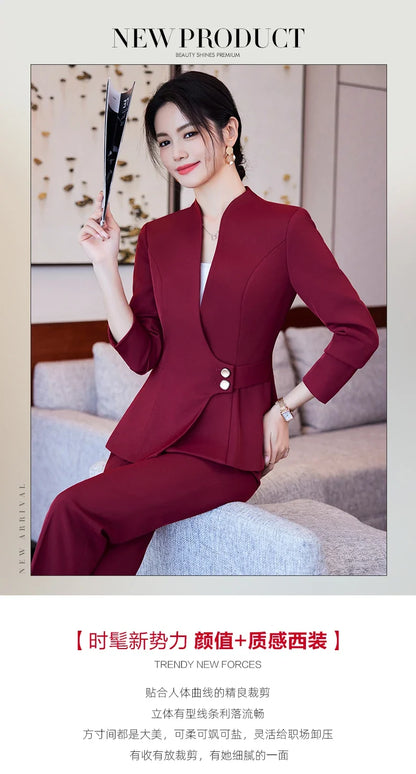 Long-Sleeved Suit for Women, Elegant Jacket and Trousers, Business and Work Uniform, Office Ladies, Special Fashion, 2025