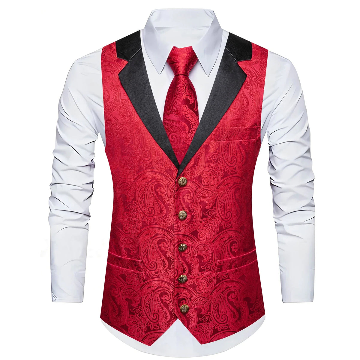Men's Jacquard Paisley Vest Single Breasted Waistcoat with Bowtie — Formal Wedding & Party Suit Vest