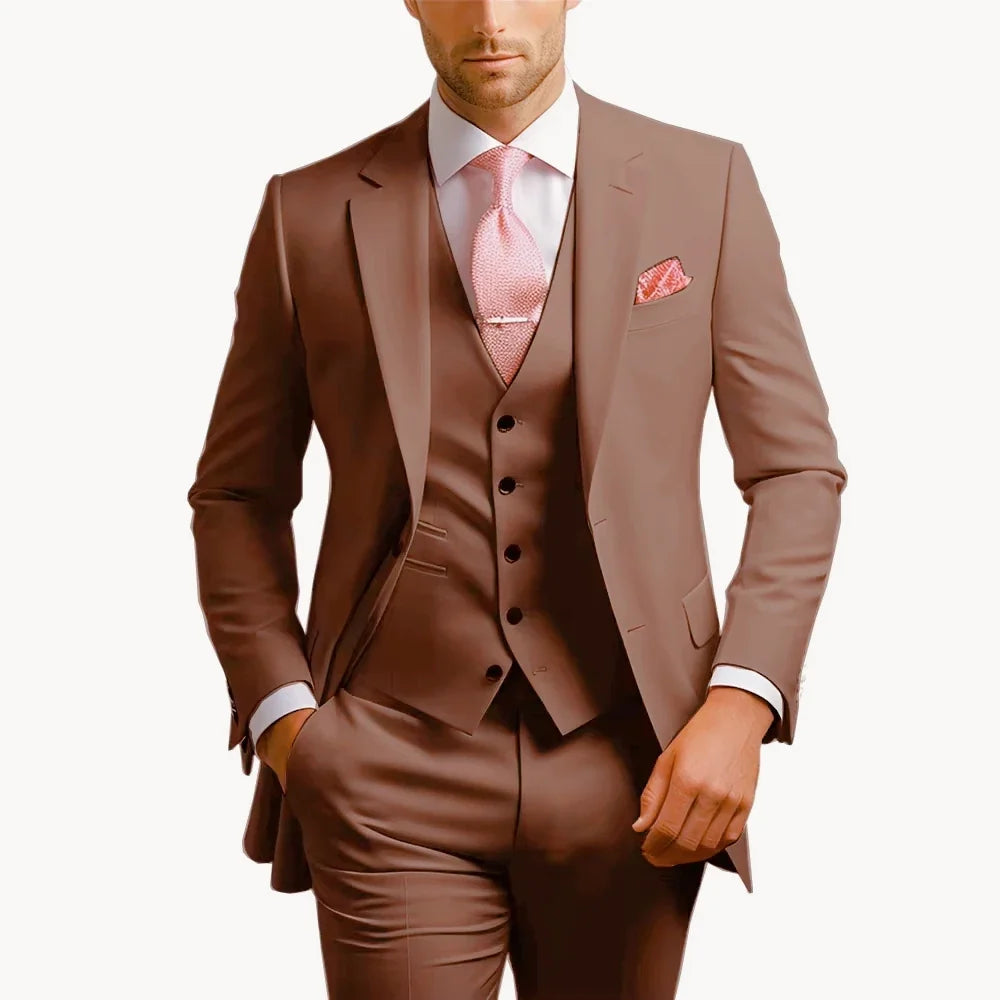 Formal 3 Piece Men Suits Slim Fit Notch Lapel Single Breasted Blazer Wedding Groom Tuxedo Business Suits Set (Jacket+Vest+Pants)