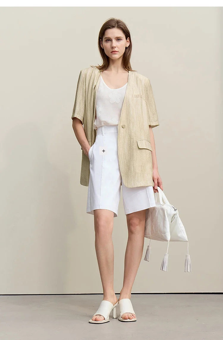 Women's Jacket 2026 Summer New Loose Casual V-neck Single Button Blazer Separate Versatile Wide-leg Women Trousers 12621092