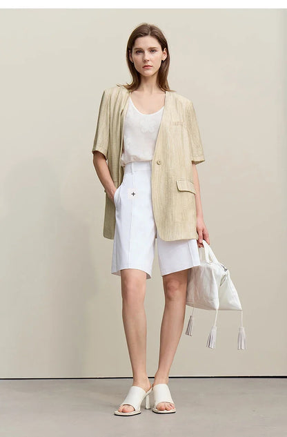 Women's Jacket 2026 Summer New Loose Casual V-neck Single Button Blazer Separate Versatile Wide-leg Women Trousers 12621092