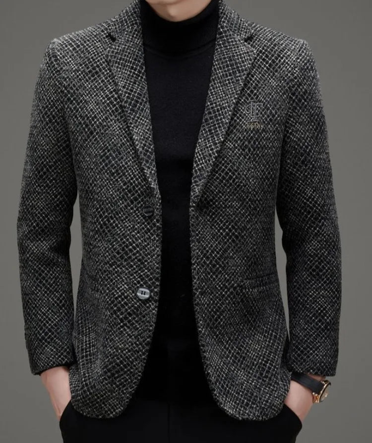 Men's Autumn Winter Thickened Business Casual Blazer Jacket Middle Aged Warm Outerwear