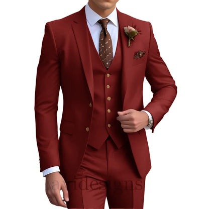 Elegant Men's Wedding Tuxedo Slim Blazer Pants Vest 3 piece Suit XS-5XL Custom Youth Suit 2025 New Style Suits