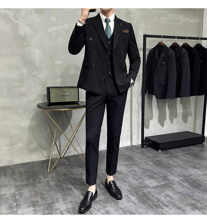Men's Classic Striped 3-Piece Suit for Wedding, Business & Formal Occasions