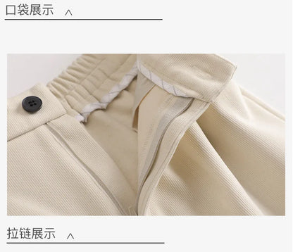 Autumn Winter 2024 New Apricot Coffee Black Elegant Double Breasted Blazer Top And Women High Waist Wide Leg Pant Two Piece Set