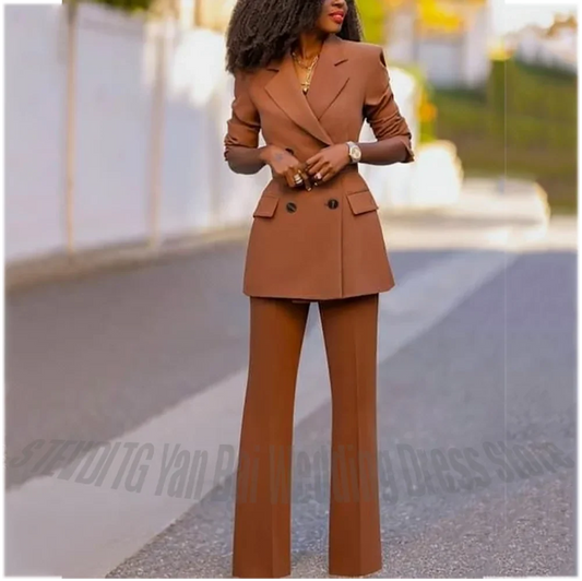 Professional Pant Suit For Women Double Breasted Notched Lapel Classic Outfit Modern Style Business Occasion Formal Sets