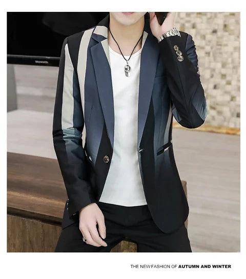 Blazer Men's Fashion Business Gentleman Slim-fit Stripes British Style Outdoor Performance Trend Wedding Banquet Casual Blazer