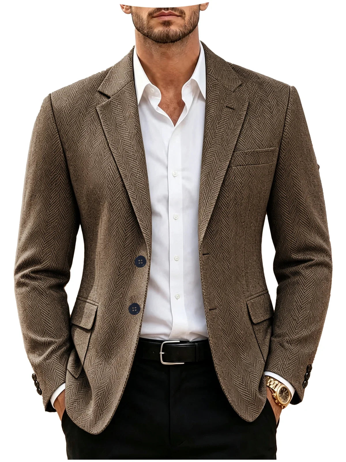 British Men's Blazer Vintage Herringbone Tweed Slim Fit Suit Jacket Wool Blend Formal Business Casual Sport Coat Wedding Office