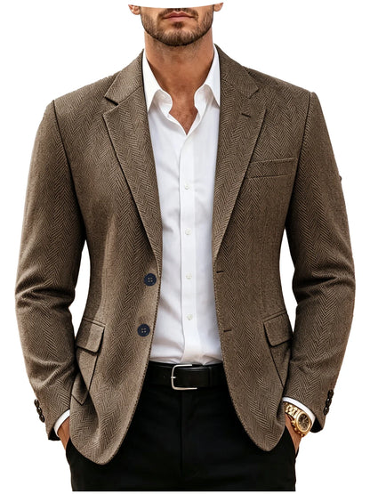 British Men's Blazer Vintage Herringbone Tweed Slim Fit Suit Jacket Wool Blend Formal Business Casual Sport Coat Wedding Office
