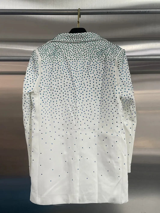 New Women Banquet Fashion Rhinestone Double Breasted Suit Jacket Turndown Collar Long Sleeve Designer Ladies Elegant Blazers