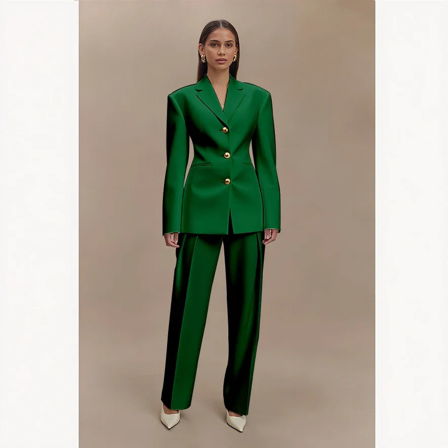 Dark Blue Women Suits Customized Slim Fitted Single-breasted Two Pieces(Jacket+Trousers) Ladies Formal Party Wedding Set