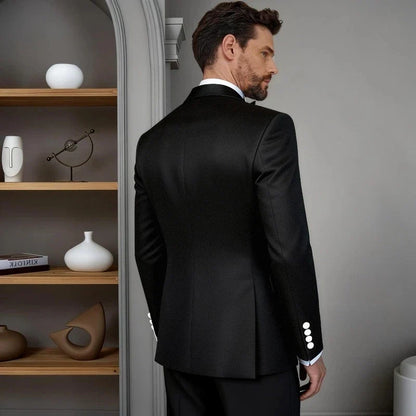 Men's Wedding Formal Suit Blazer Slim Fit Business Double Breasted Jacket Black British Style Tuxedo Dinner Party Prom Suit Coat