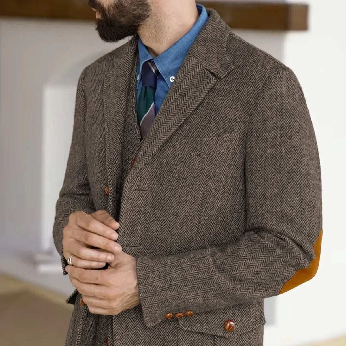 Herringbone Tweed Tweed Hunting Casual Blazers Autumn/Winter Vintage British Men's Suit Jacket Fashionable Gentleman Wedd Attire