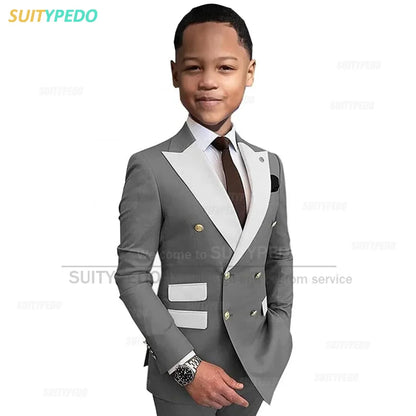 Formal Suit Attire Wedding Party Elegant Children Costume Peak Lapel Jacket Pants 2 Pieces Tuxedos Slim Fit Suits For Boys