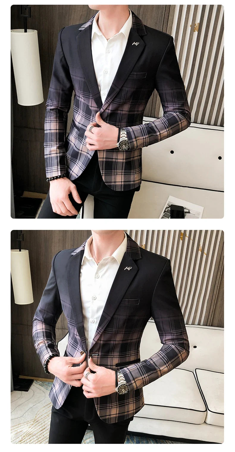 Men's Blazer Suit Jacket 2025 Spring New Fashion Korean Slim Suit Jacket Social Prom Dress Jacket Men's High Quality Clothing