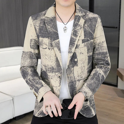 Blazer Men's Business Gentleman Wedding Fashion Versatile Trendsetter Comfortable To Wear Best Man Print Slim and Casual Blazer