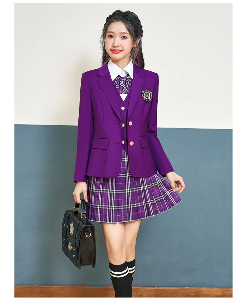 College Style Women's Suit2024New Autumn Small Stature Elegant Campus Suit OutfitjkUniform Suit Dress Set