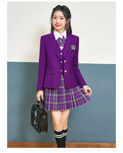 College Style Women's Suit2024New Autumn Small Stature Elegant Campus Suit OutfitjkUniform Suit Dress Set