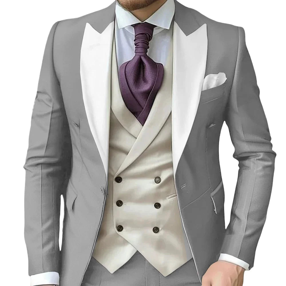 Fashionable Contrast Color Men's Suits 3 Pieces Jacket Vest Pants Dancing Sets Handsome Peak  Lapel Suit Set For Men Party Wear
