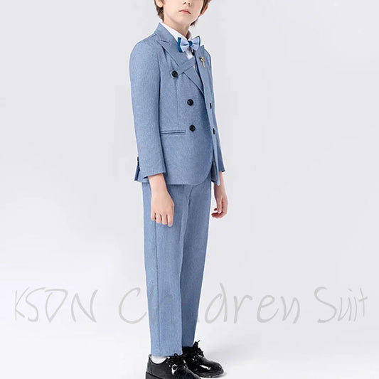 Solid Color Children Boys Suit 2 Pieces Classic Double Breasted Peak Lapel Child Sets Costume Wedding Party Birthday Outfit